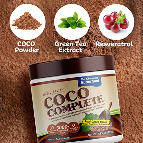 Coco Complete by New Vitality – Immune System and Metabolism Boosting Superfood Powder Supplement, Energy Support, Sugar Free, Real Cocoa Powder & Green Tea Extract, Chocolate Flavor, 30 Servings