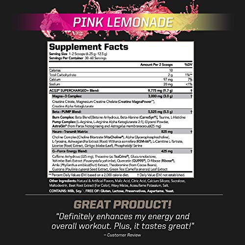 PMD Sports ACG3 Supercharged - Pre Workout - Powerful Strength, High Energy, Maximize Mental Focus, Endurance And Optimum Workout Performance for Men and Women - Pink Lemonade (60 Servings)