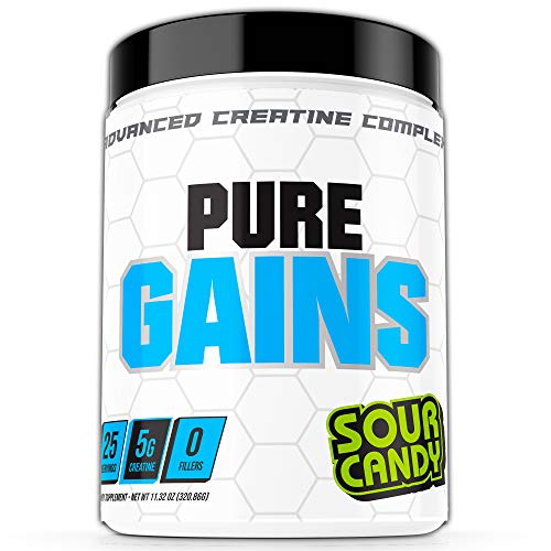 Pure Gains Advanced Creatine Monohydrate Powder - Muscle Building and Recovery Supplement - Sour Candy Flavor - 25 Servings - Creatine Monohydrate + Creatine HCl + More Powerful Ingredients