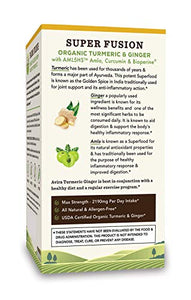 Avira Organic Turmeric Ginger Super Fusion with Curcumin & Bioperine, Digestive Health, Joint & Immune Support, Enhanced Absorption, Non-GMO, Max Strength-2190mg Per Day Intake, Yellow, 90 Count