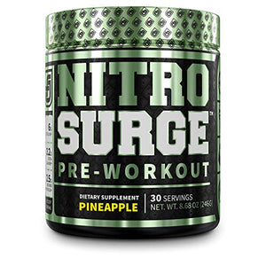 NITROSURGE Pre Workout Supplement - Endless Energy, Instant Strength Gains, Clear Focus, Intense Pumps - Nitric Oxide Booster & Powerful Preworkout Energy Powder - 30 Servings, Pineapple