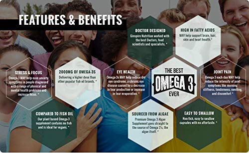 The Very Best Vegan Omega 3 Supplement - 120 Capsules 2 Pack - Vegan Algae Omega 3 Supplement Alternative - Plant Based Fish Oil Alternative- DHA & EPA Supplement - Made in USA - Heart Stress Relief