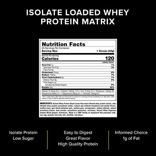 Animal Whey Isolate Whey Protein Powder – Isolate Loaded for Post Workout and Recovery – Low Sugar with Highly Digestible Whey Isolate Protein - Strawberry - 2 Pounds, AM48