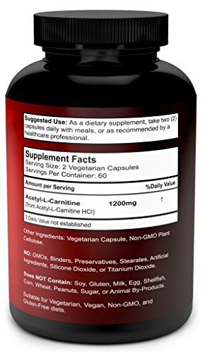 Acetyl L-Carnitine Capsules 1200mg Per Serving - L Carnitine Supplement 120 Vegetarian Capsules