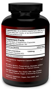 Acetyl L-Carnitine Capsules 1200mg Per Serving - L Carnitine Supplement 120 Vegetarian Capsules
