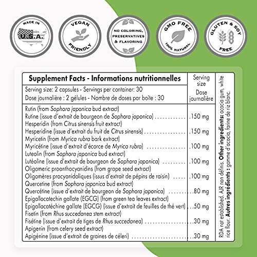 Supersmart - FlavoLife - 9 Bioflavnoids Supplement Boost Immune System Including Luteolin, Fisetin & Quercetin | Non-GMO & Gluten Free - 60 Vegetarian Capsules