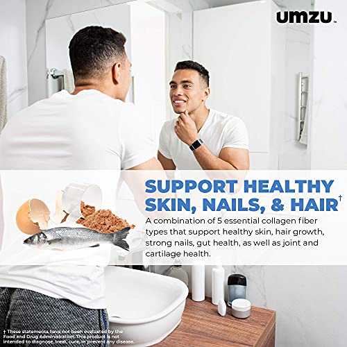 UMZU zuCollagen Protein - Multi Collagen Protein Powder, Daily Supplement to Improve Skin, Hair, Joints, and Muscle Recovery - Non-GMO, Unflavored, 20 Servings