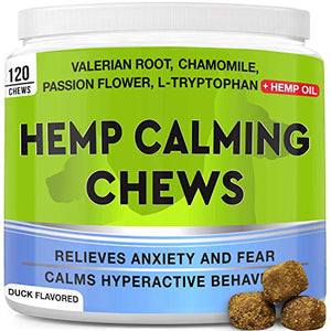 GOODGROWLIES Calming Hemp Treats for Dogs - Made in USA with Hemp Oil - Anxiety Relief - Separation Aid - Stress Relief During Fireworks, Storms, Thunder - Aggressive Behavior, Barking - 120 Chews