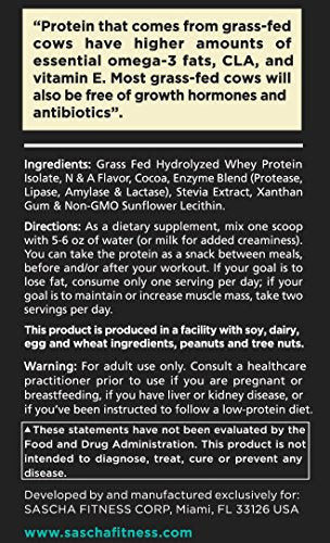 Sascha Fitness Hydrolyzed Whey Protein Isolate,100% Grass-Fed (2 Pounds, Cookies & Cream)