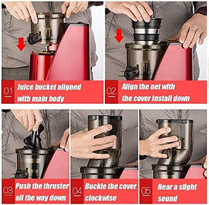 RenminRoad Juicer,Slow Masticating Juicer Machine,Cold Press Juicer Extractor Easy to Clean,Quiet Motor,Reverse Function Anti-Clogging,with Brush,for Fruits and Vegs