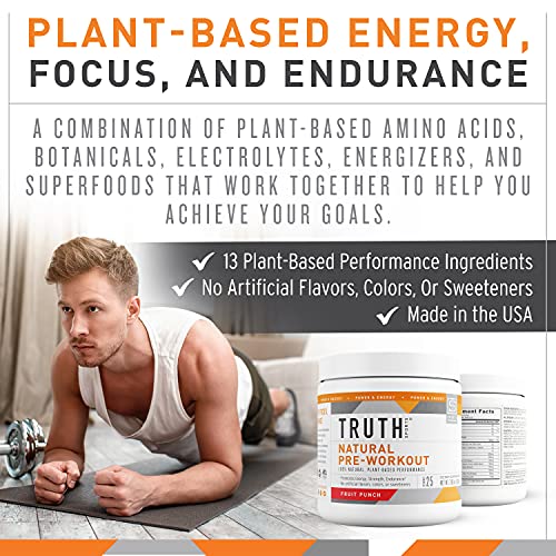 Truth Nutrition All Natural Pre Workout Powder - Clean Pre Workout for Men Keto - Pre Workout Women Plant Based Vegan Preworkout Powder - Natural Preworkout for Women and Men (Fruit Punch)