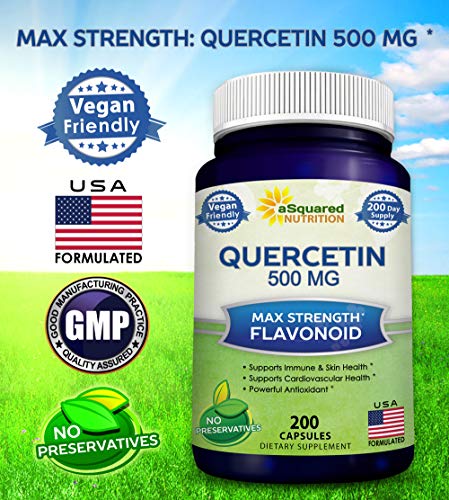 Quercetin 500mg Supplement - 200 Capsules - Quercetin Dihydrate to Support Cardiovascular Health - Max Strength Powder Complex Pills to Help Improve Anti-Inflammatory & Immune Response