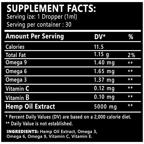 Hemp Oil for Pain & Anxiety Relief -5000mg of Pure Extract -Best Premium Organic -Colorado Grown -100% Natural Sleep Aid -High in Omega 3-6-9- Helps Brain Skin & Hair Zero THC CBD Cannabidiol