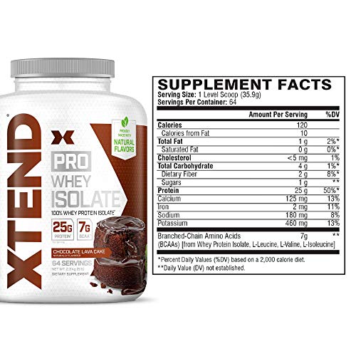 XTEND Pro Protein Powder Chocolate Lava Cake | 100% Whey Protein Isolate | Keto Friendly + 7g BCAAs with Natural Flavors | Gluten Free Low Fat Post Workout Drink | 5lbs