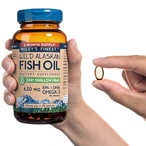 Wild Alaskan Omega-3 Fish Oil - Easy Swallow Minis 2X Double Strength 630mg EPA + DHA Natural Supplement 120 Mini Softgels