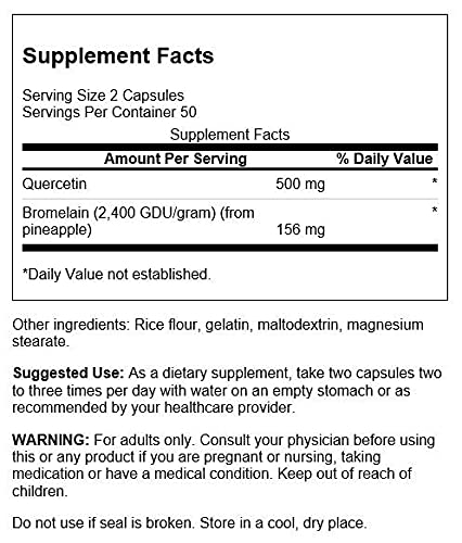 Swanson Quercetin & Bromelain-Promote Respiratory Health Support-Aid Seasonal Immune System Health-Support Cholesterol Levels Already w/i Normal Range 100 Caps (250mg Quercetin/78mg Bromelain) 4 Pack