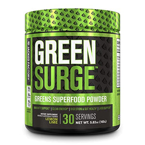 Green Surge Green Superfood Powder Supplement - Keto Friendly Greens Drink w/Spirulina, Wheat & Barley Grass, Organic Greens - Green Tea Extract, Probiotics & Digestive Enzymes - Lemon Lime - 30sv