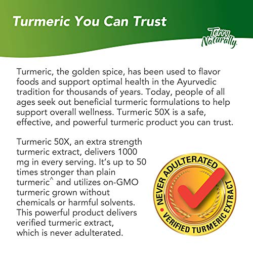 Terry Naturally Turmeric 50X - 60 Capsules - Extra Strength Curcumin - Up to 50x Stronger Than Plain Turmeric - Immune Support - Liver, Brain & Heart Health - Non-GMO - 30 Servings