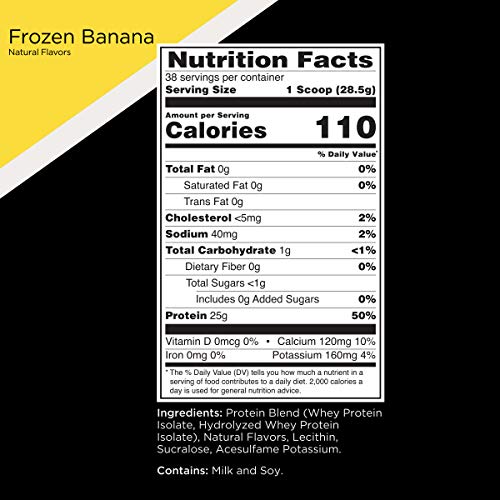 Rule One Proteins, R1 Protein - Frozen Banana, 25g Fast-Acting, Super-Pure 100% Isolate and Hydrolysate Protein Powder with 6g BCAAs for Muscle Growth and Recovery, 2.5 Pounds, 38 Servings