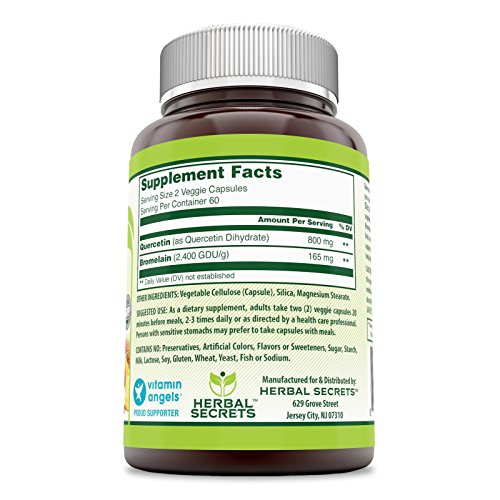 Herbal Secrets Quercetin 800 Mg with Bromelain 165 Mg, 120 Veggie Capsules (Non-GMO) - Supports Cardiovascular & Immune Health * Supports Healthy inflammatory Response *