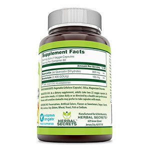 Herbal Secrets Quercetin 800 Mg with Bromelain 165 Mg, 120 Veggie Capsules (Non-GMO) - Supports Cardiovascular & Immune Health * Supports Healthy inflammatory Response *