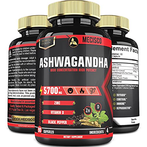 4in1 Organic Ashwagandha with Zn.c, VitaminD and Black Pepper Equivalent 5700 mg Powder - Thyroid, Test, Immune Support - 90 Capsules - 3 Month Supply