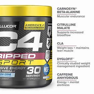 C4 Ripped Sport Pre Workout Powder Arctic Snow Cone - NSF Certified for Sport + Sugar Free Preworkout Energy Supplement for Men & Women - 135mg Caffeine + Weight Loss - 30 Servings