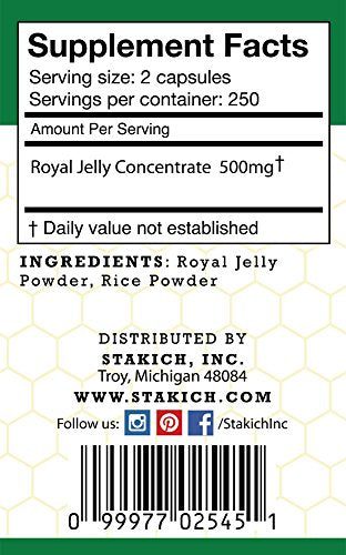 Stakich 500 mg Capsules (Royal Jelly Capsules 500 mg (500 Count))