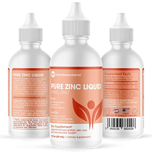 Pure Zinc Liquid Drops – Ionic Zinc 2 Oz (60 ml) Ideal Zinc Supplement for Immune Support & Energy - for Kids, Men & Women – Pure Micronutrients