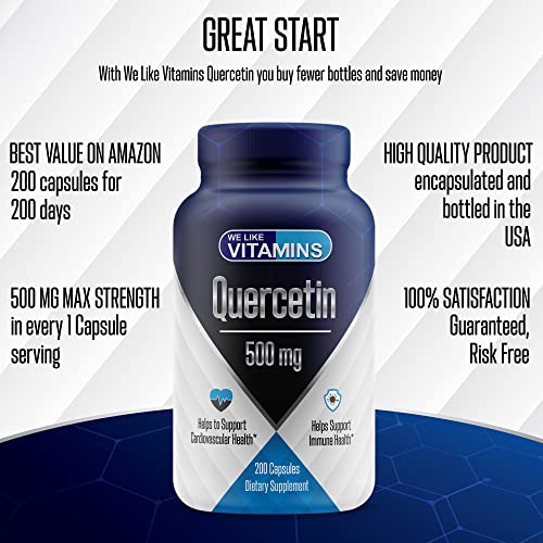 Quercetin 500mg Natural Antihistamine - Quercetin Supplement Helps Support Cardiovascular, Immune, and Cellular Function (200)