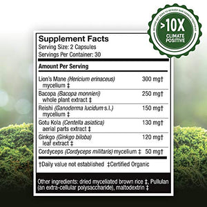 Host Defense, MycoBotanicals Brain, Promotes Concentration, Memory and Cognitive Functioning, Daily Mushroom and Herb Supplement, Vegan, Organic, 60 Capsules (30 Servings)