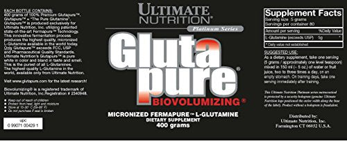 Ultimate Nutrition Glutapure 5000mg Biovolumizing, Muscle Recovery Supplements with L-Glutamine, Amino Acid Powder for Immune Function, 400g Powder, 80 Servings