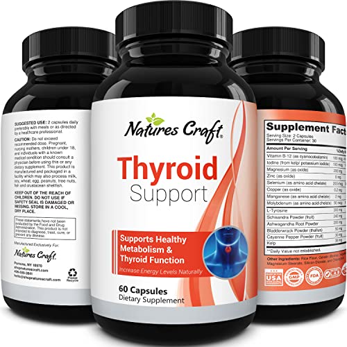 Energizing Natural Thyroid Support Supplement - Thyroid Supplement with Thyroid Vitamins Iodine B12 Selenium Ashwagandha and More - Natural Energy Supplement for Mood Enhancer and Thyroid Health
