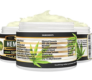 Hemp Cream 3,000,000 Super Efficiency - Natural Seed Oil Extract - Extra Strength Massage Lotion with Arnica, Menthol and Natural Oils