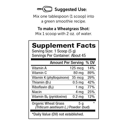 Super Organics Wheatgrass Powder | Rich in Vitamins B1 & B2 | Organic Superfood Powder | Raw Superfoods | Whole Food Supplement – Vegan & Non-GMO, 8 oz