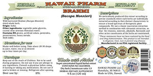 Brahmi Alcohol-Free Liquid Extract, Organic Brahmi Liquid (Bacopa Monnieri) Whole Herb Dried Glycerite Hawaii Pharm Natural Herbal Supplement 32 oz Unfiltered