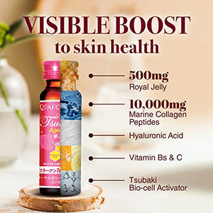 AFC Japan Tsubaki Ageless Beauty Collagen Drink from Japan with 10,000mg Marine Collagen Peptides + 500mg Royal Jelly + Hyaluronic Acid + Vitamin Bs & C for Skin Revitalization (1.69fl.ozx10sx3)