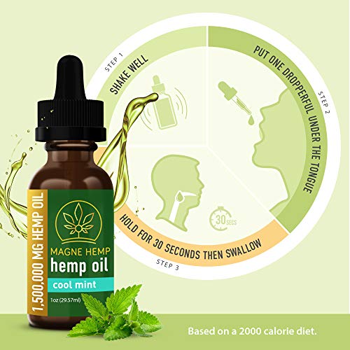 MAGNEHEMP - 1,500,000MG Cool Mint Flavored Hemp Oil Extract for Pain & Stress, Hemp Oil Drops for Better Sleep