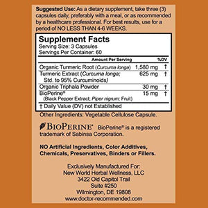 Turmeric Curcumin - 2250mg/d - 95% Curcuminoids - 180 Veggie Caps with Black Pepper Extract (Bioperine) - 750mg Capsules - Most Powerful Turmeric Supplement with Triphala (Pack of 3)