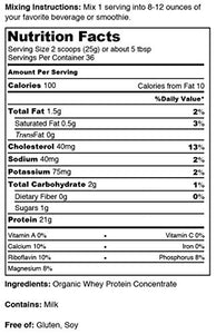 Source Classic Organic Whey Protein - 100% Grass-Fed and Grass-Finished - UNFLAVORED - Lecithin-Free - 2lb Bulk