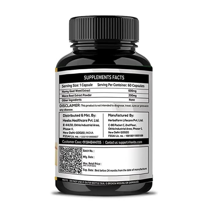 A M D Horny Goat Weed Epimedium Extract with Maca Root Powder Supports Strength, Stamina, Performance, & Energy - 800mg 60 Capsules