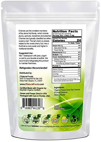 Tart Cherry Powder - Freeze Dried Superfood Supplement - Great For Juice, Smoothies, Cooking Baking Recipes - Raw, Vegan, Non GMO, Gluten Free, Kosher - 1 lb
