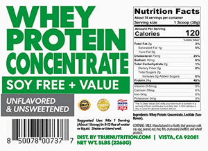 5LBS Unflavored Whey Protein Concentrate Protein Powder - High Protein, Low Carb, Low Fat - Customize Your Protein with Two Free TrueBoost or TrueFlavor Protein Shake Enhancements