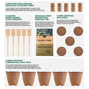 Indoor Herb Garden Starter Kit - Certified USDA Organic Non GMO - 5 Herb Seed Basil, Cilantro, Parsley, Sage, Thyme, Potting Soil, Peat Pots - DIY Kitchen Grow Kit for Growing Herb Seeds Indoors