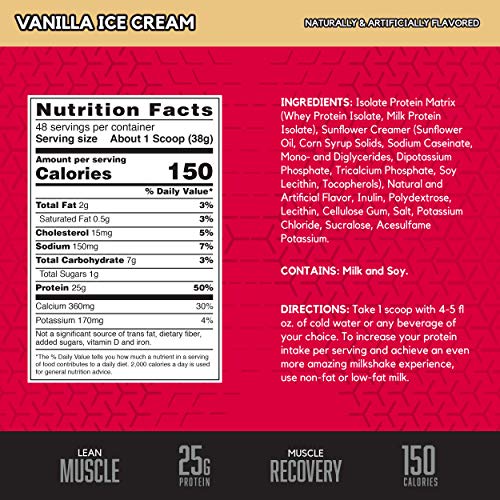 BSN SYNTHA-6 Isolate Protein Powder, Whey Protein Isolate, Milk Protein Isolate, Flavor: Vanilla Ice Cream, 48 Servings