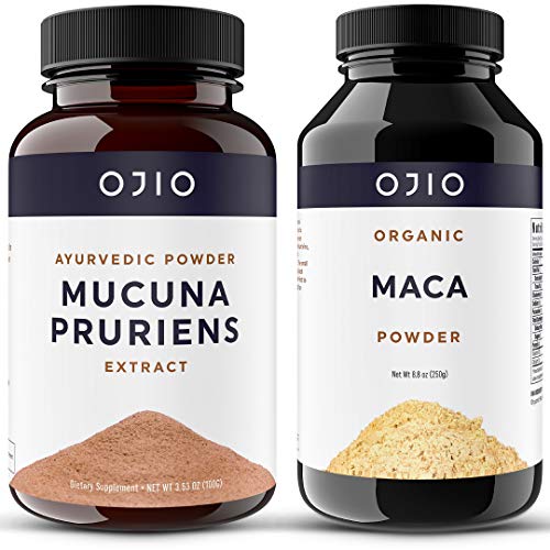Ojio Certified Organic Maca Root & Mucuna Pruriens Pure Extract Powder |Aids with Energy, Hormone, Fertility & Weight Loss | Promotes Mood | Brain Health | Boosts Energy is Vegan and 15% L-Dopa -