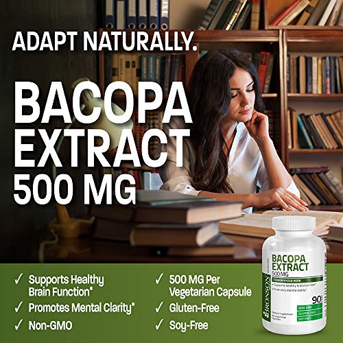 Bronson Bacopa Monnieri Extract 500 mg - Promotes Mental Clarity and Brain Function - Non GMO, 90 Vegetarian Capsules