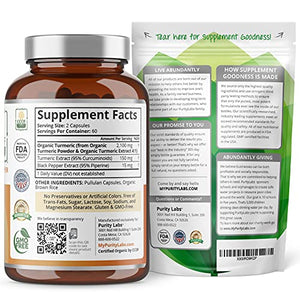 Organic Turmeric Curcumin 2,250MG - 95% Standardized Curcuminoids and Black Pepper Bioperine for Increased bioavailability - for Joint Mobility & Inflammation