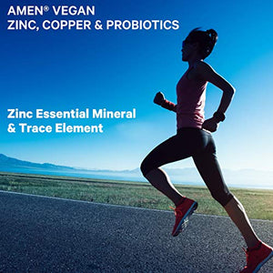 Amen Zinc & Copper Supplement + Probiotics, 3 Months Supply, One Per Day - 50 mg Zinc Picolinate Vitamin Pills - Essential Minerals Supplements – 2 Billion CFUs Probiotic – Vegan, Non-GMO, 90 Capsules