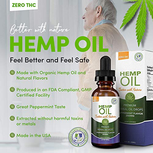 Hemp Oil 250mg for Fast Relief :: Anxiety, Inflammation, Pain, Sleep, Nausea, Depression :: MCT Oil Packed with Omega 3,6 Fatty Acids :: Better with Nature 30 Day Supply :: Peppermint Flavor